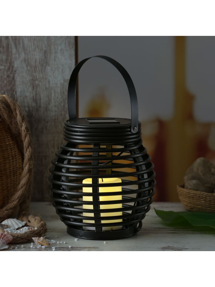 MARELIDA LED Solar Laterne mit LED Kerze in Rattan Korboptik H: 15cm in schwarz günstig kaufen onesize