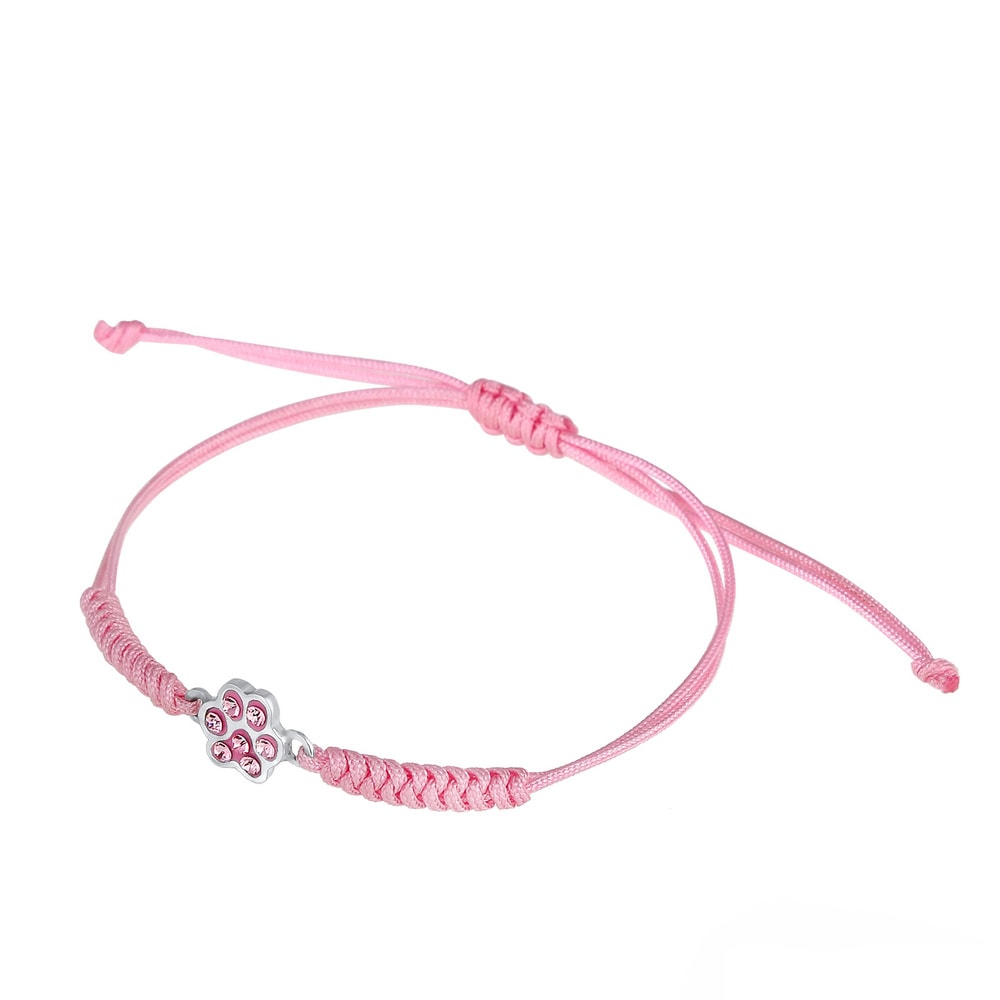 Elli Elli Bracelet Patte Amour Animaux Nylon Rosé avec Cristaux  Bracelet Femme - (925 Bracelet