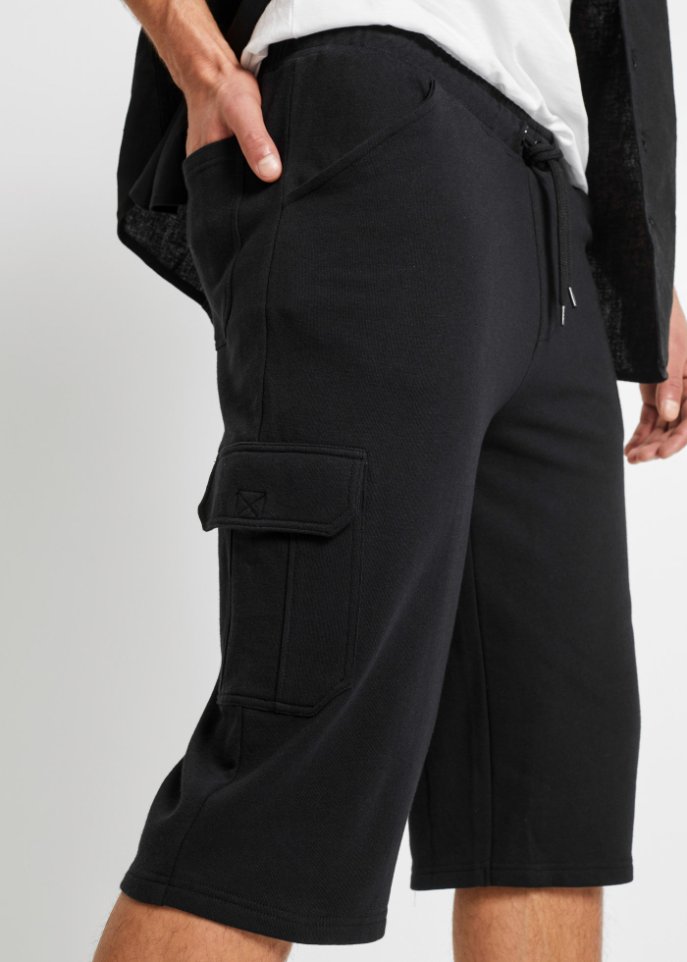 Long-Sweat-Bermuda mit Cargotaschen, Regular Fit