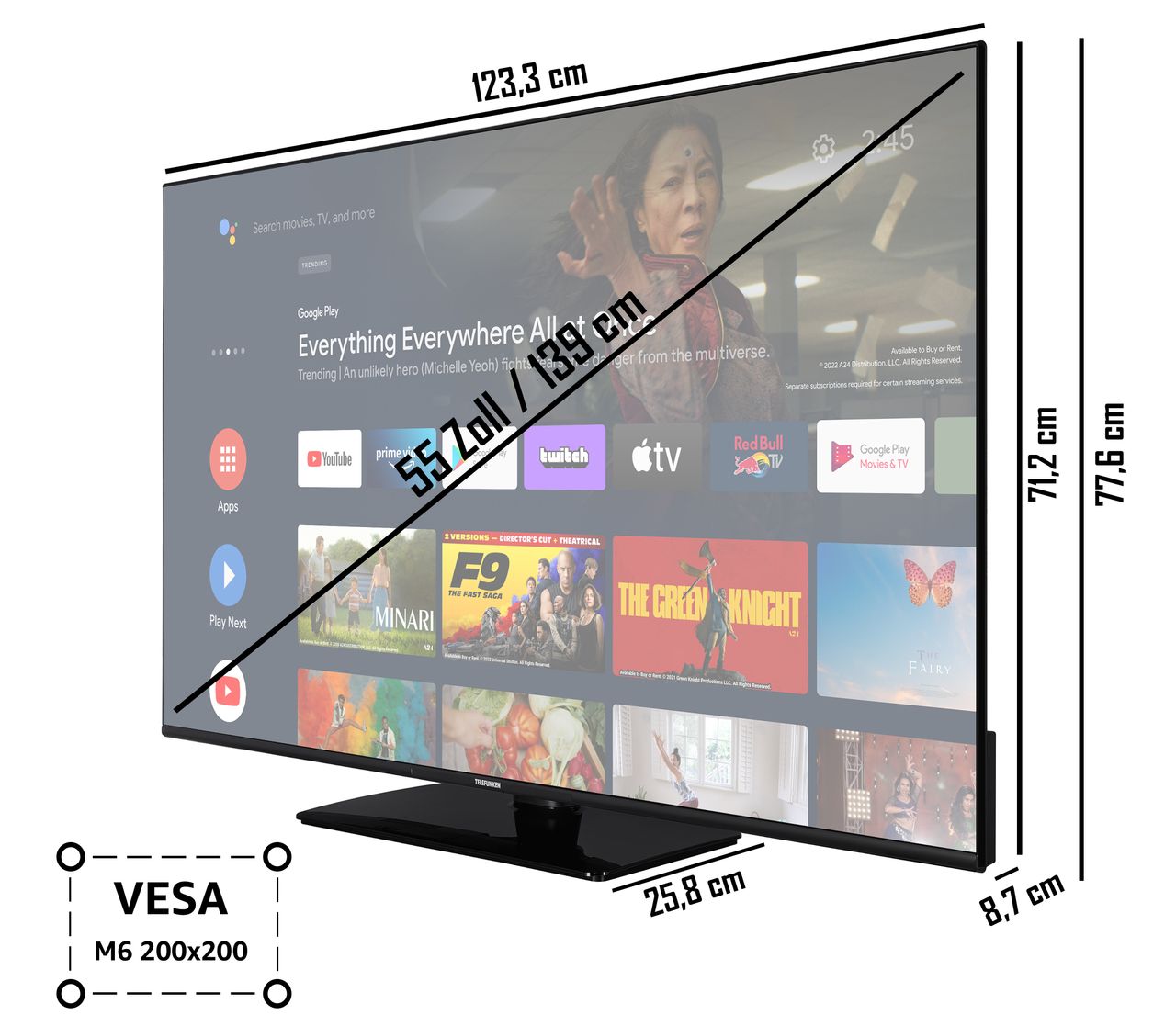 Telefunken TELEFUNKEN XU55AN754M 55 Zoll Fernseher/Android Smart TV (4K Ultra HD, HDR Dolby Vision)