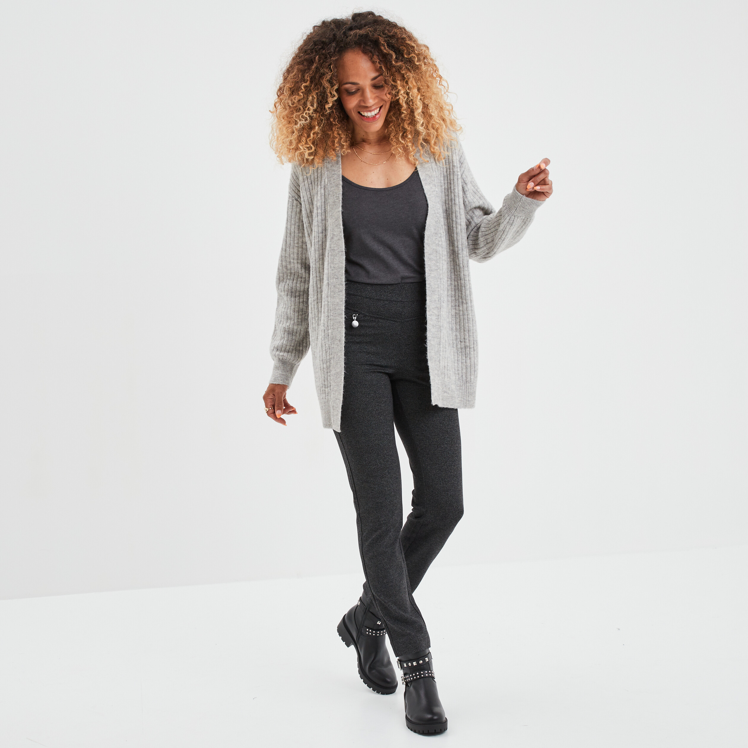 Pantalon slim ajusté 7 8ème gris foncé femme | La Halle