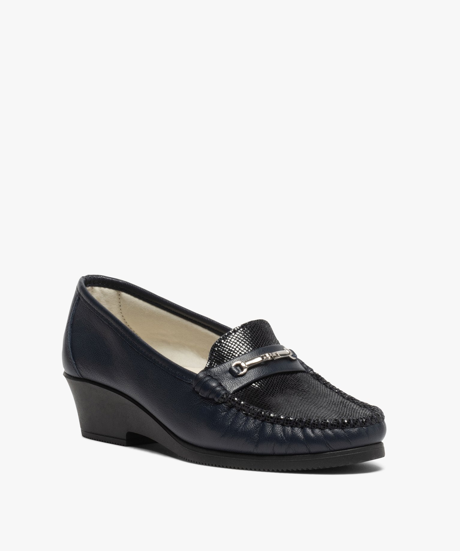 Mocassins femme confort dessus cuir verni marine | GEMO