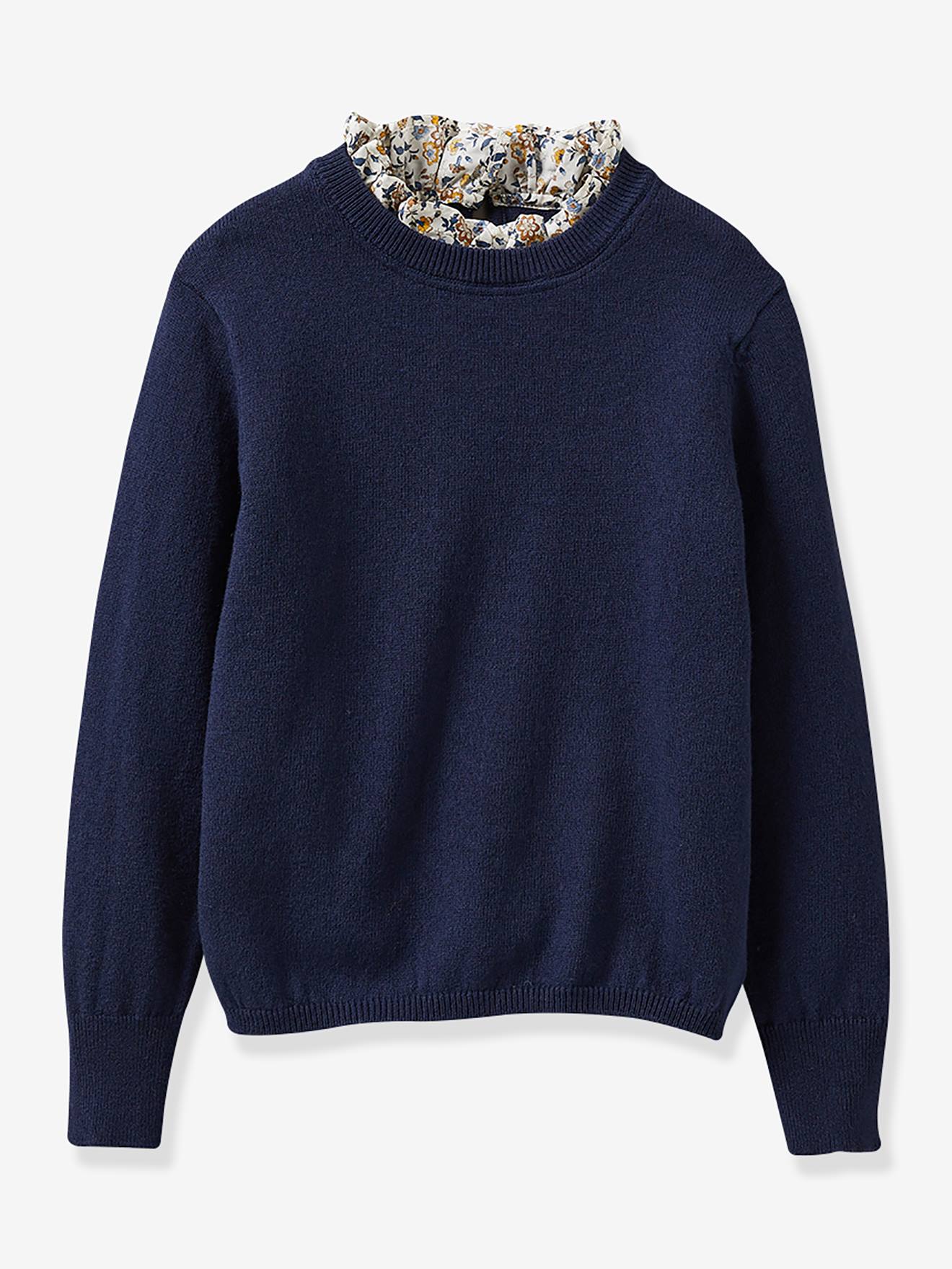 Pull fille col en tissu Liberty® CYRILLUS bleu imprimé