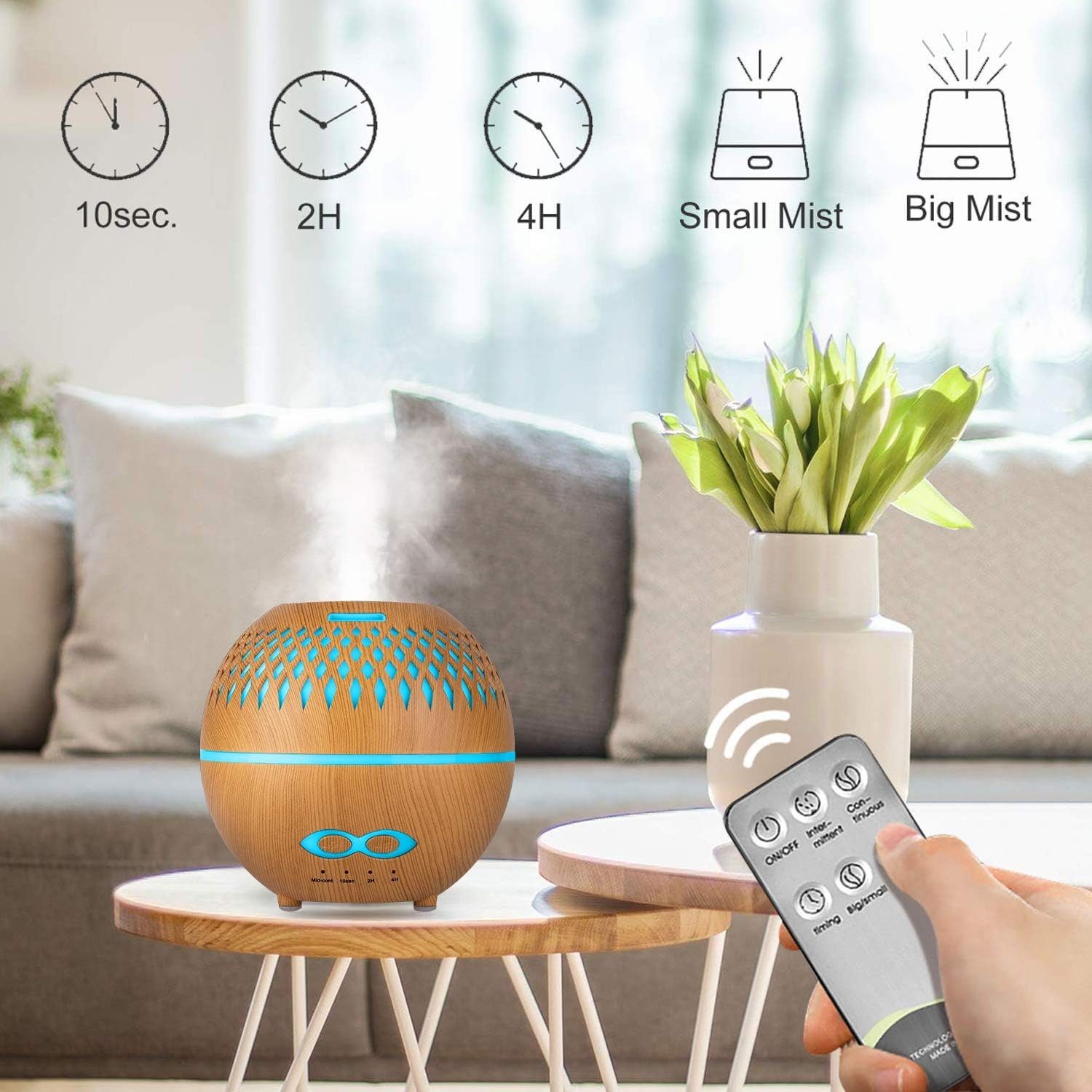 RYSH Luftbefeuchter Aroma-Diffuser, 400ml, Ultraschall-Raumbefeuchter, Dekoration, Luftbefeuchter für ätherische Öle mit 7-Farben-LED, Aromatherapiegerät