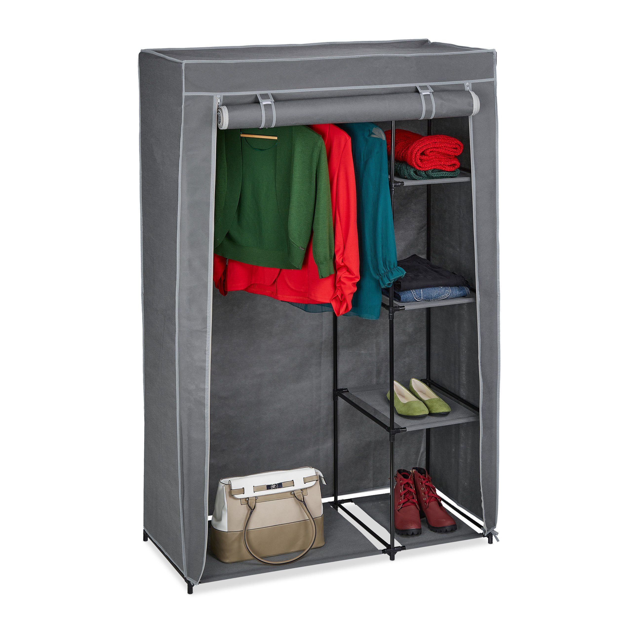 relaxdays Stoffschrank Stoffschrank mit Kleiderstange Anthrazit