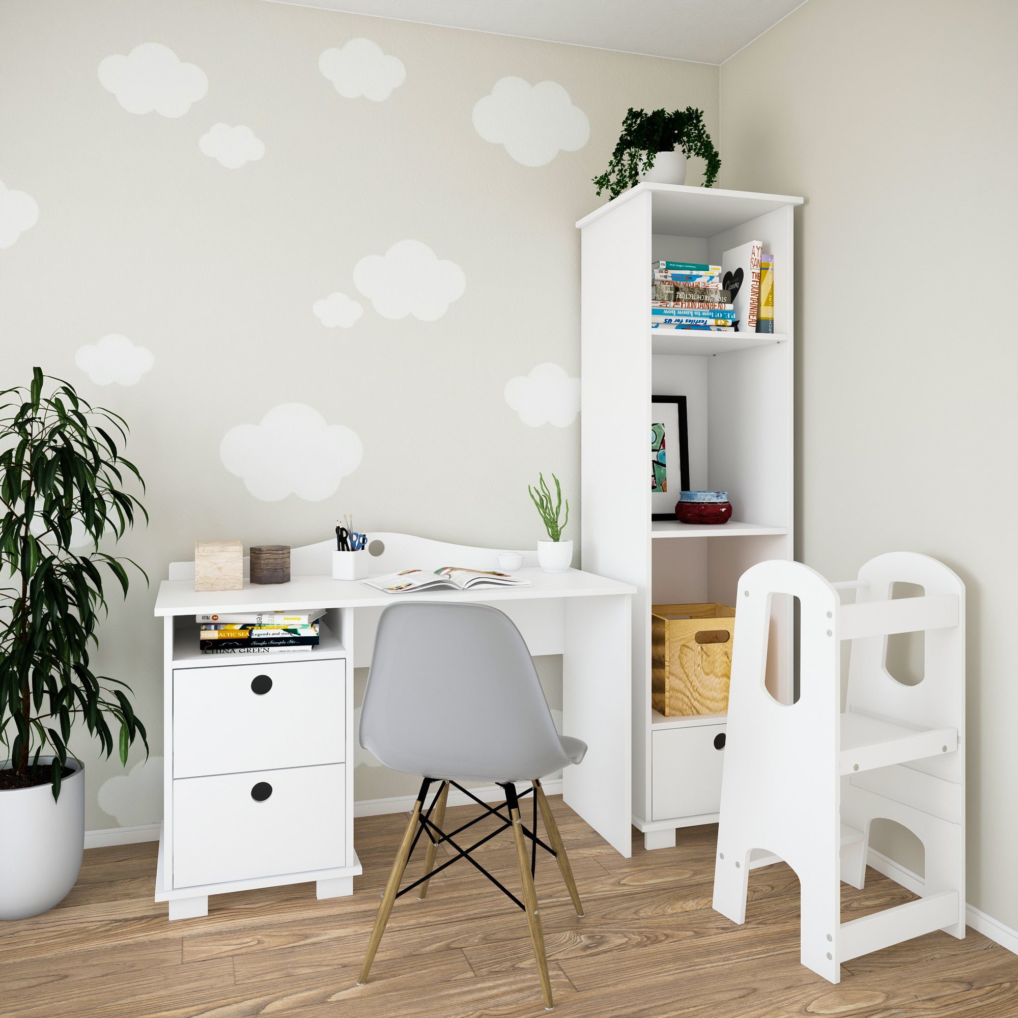 Kids Collective Stehhilfe Lernturm Küchenhelfer weiß aus Holzwerkstoff, ab 1 Jahr, dreifach höhenverstellbar, für Kind, Baby Höchste Sicherheit