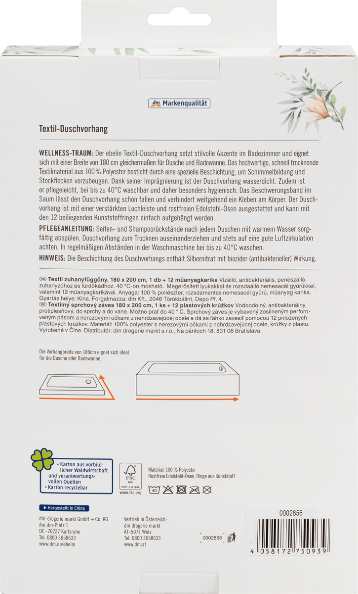 Textil-Duschvorhang uni-farben weiß, 1 St