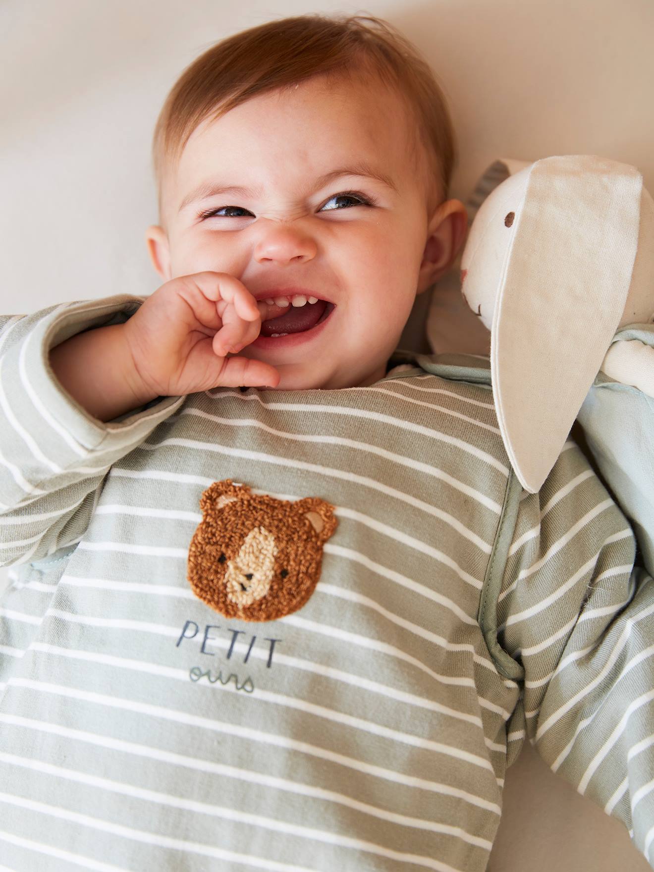 Vertbaudet Baby Winterschlafsack mit Bär oder Fuchs Oeko Tex - nachtblau gestreift/kleiner fu