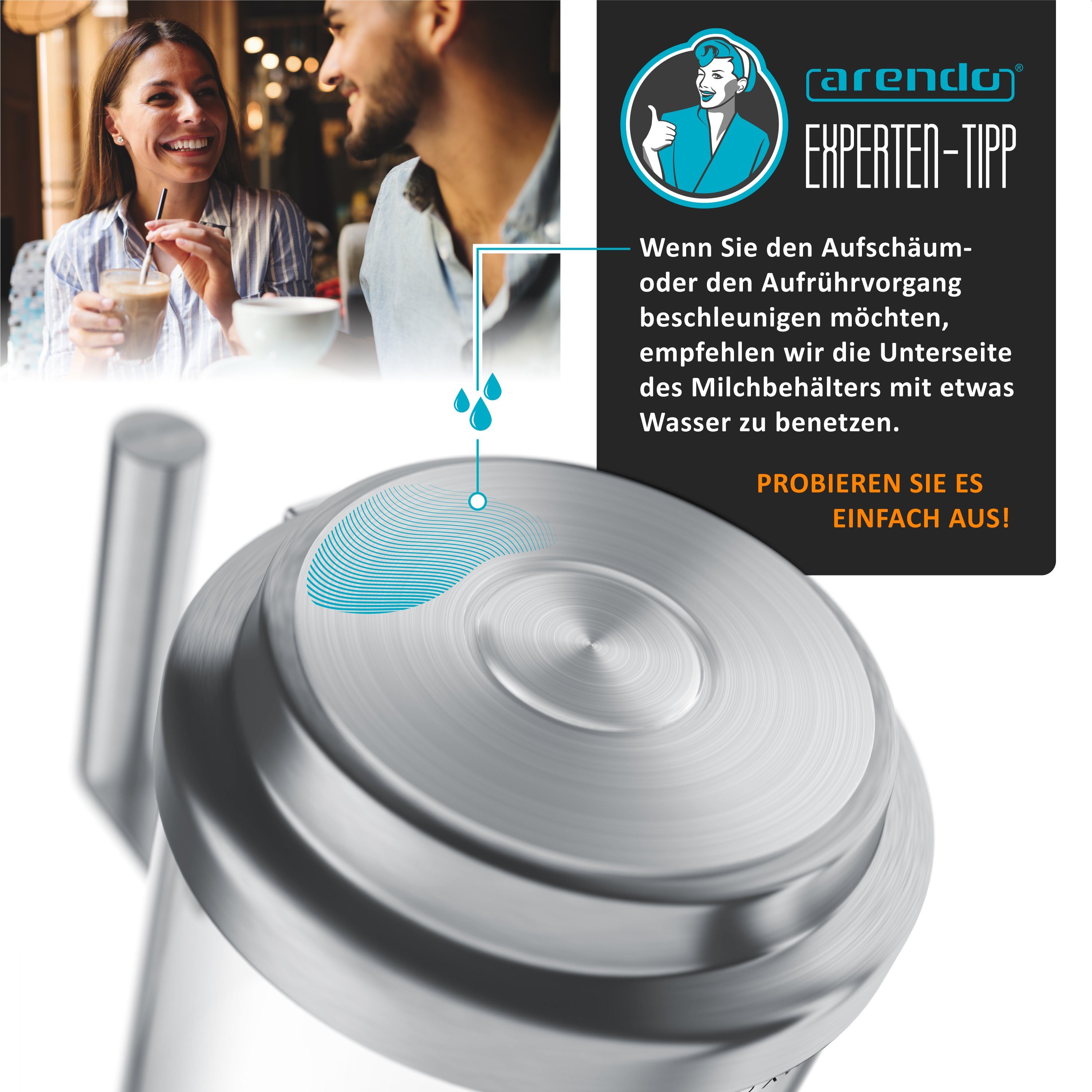 Arendo Milchaufschäumer, 600 W, inkl. abnehmbaren Glasaufsatz, 6 Funktionen, leise & Stromsparend