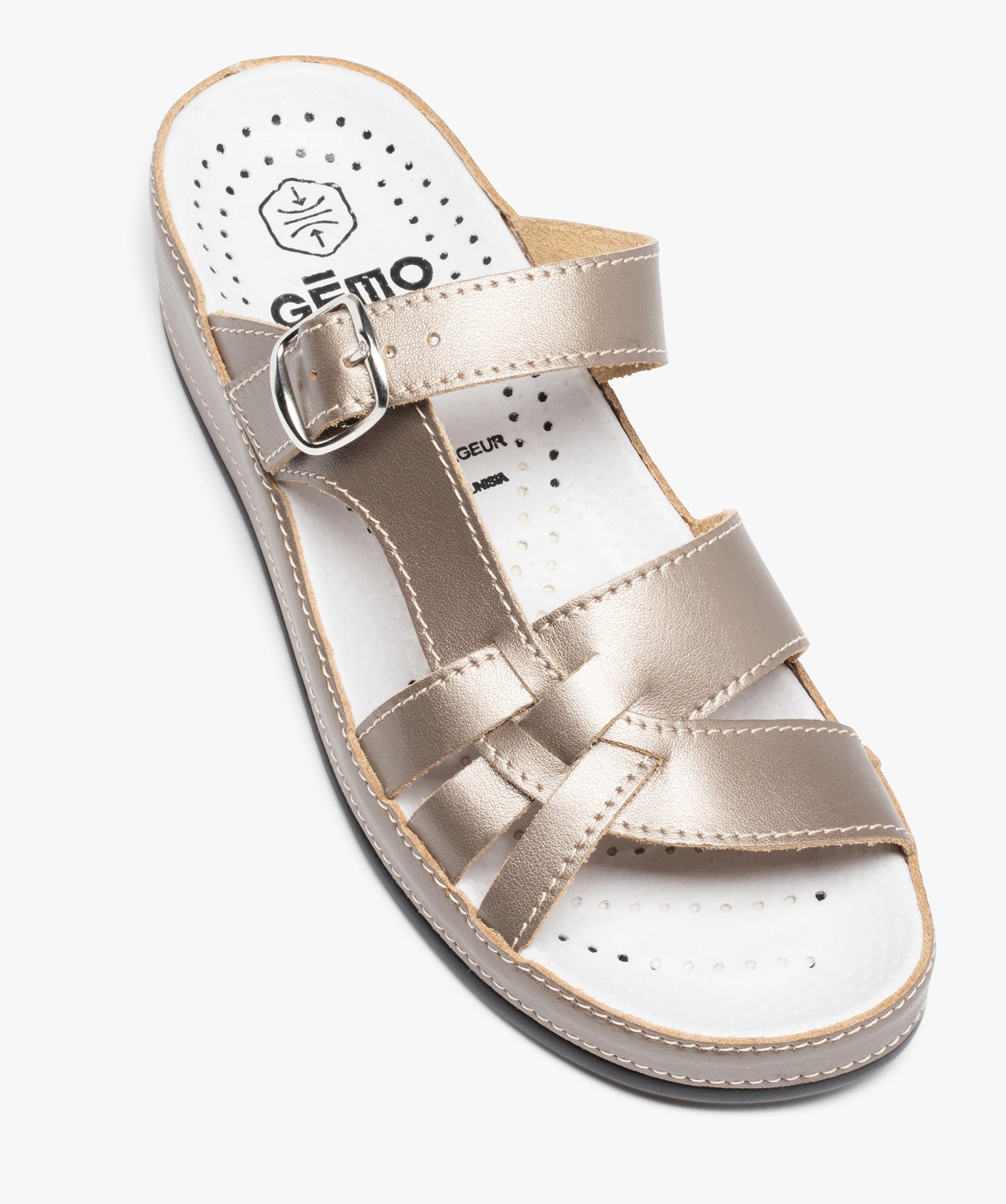 Mules femme confort compensées dessus cuir marron | GEMO