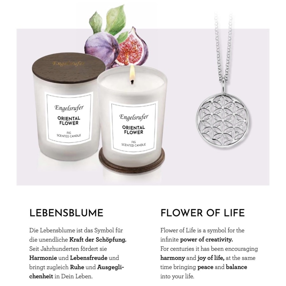 Engelsrufer Bougies parfumées Bougie-bijou Oriental Flower avec chaîne Fleur de vie Bougie