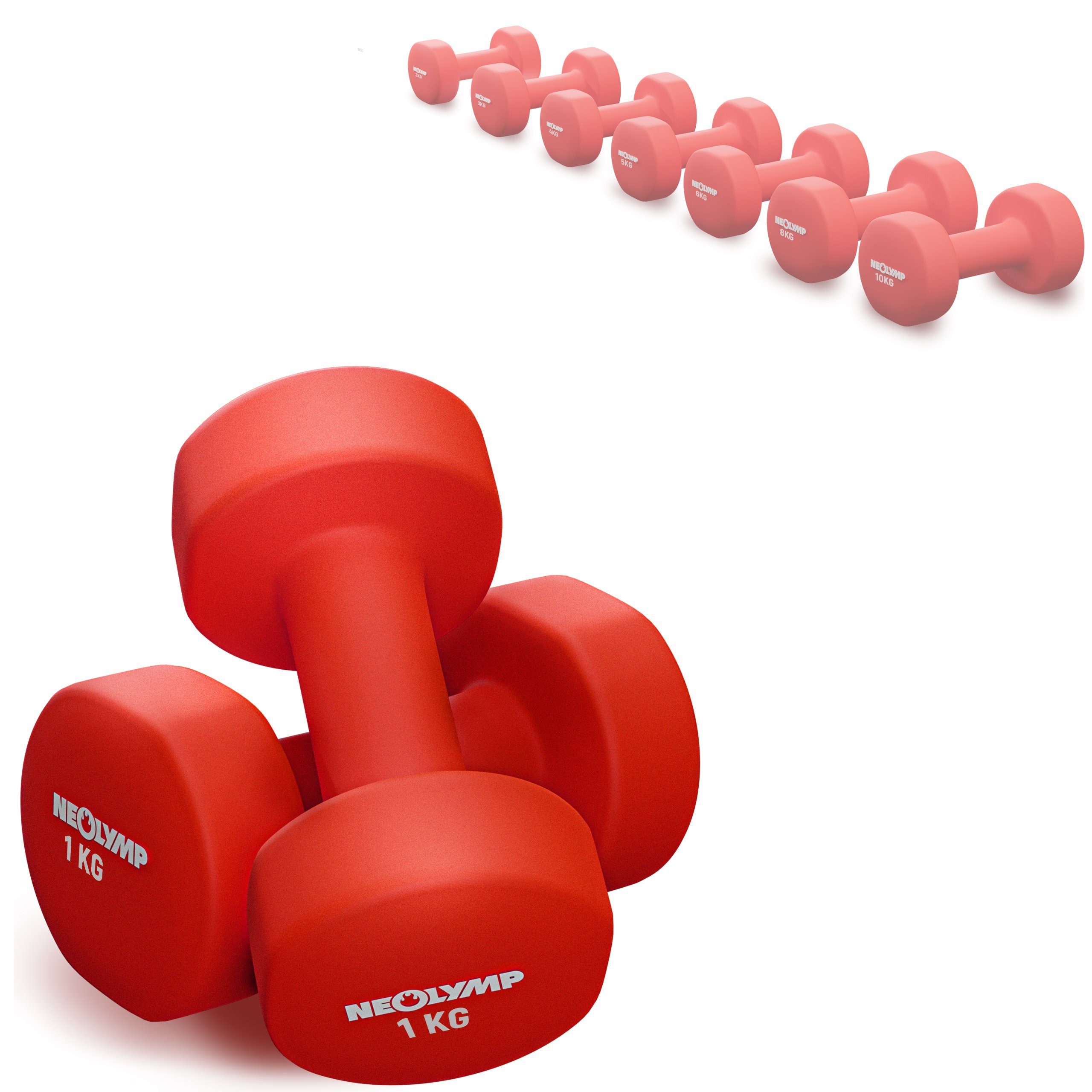 NEOLYMP Hantel-Set Premium Kurzhanteln, Neoprenhanteln, Silikonhanteln, ND210, (Set, 2er-Set, paarweise), Neopren, Anti-Rutsch, bodenschonend, Stahlkern, hexagonale Form,paarw.
