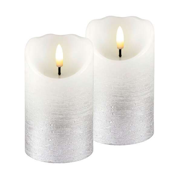 LED-Echtwachskerzen, rustikal, silber, 2 x 2er Set