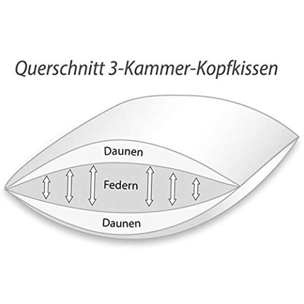 3-Kammer-Kopfkissen Klosterdorf Premium Dreikammer Kopfkissen ''fürstlich'', Klosterdorf Betten-Manufaktur, Füllung: 30% neue reine deutsche Wildentendaune Klasse I / 70% neue reine deutsche Wildentenfedern Klasse I, Hergestellt nach DIN EN 12934
