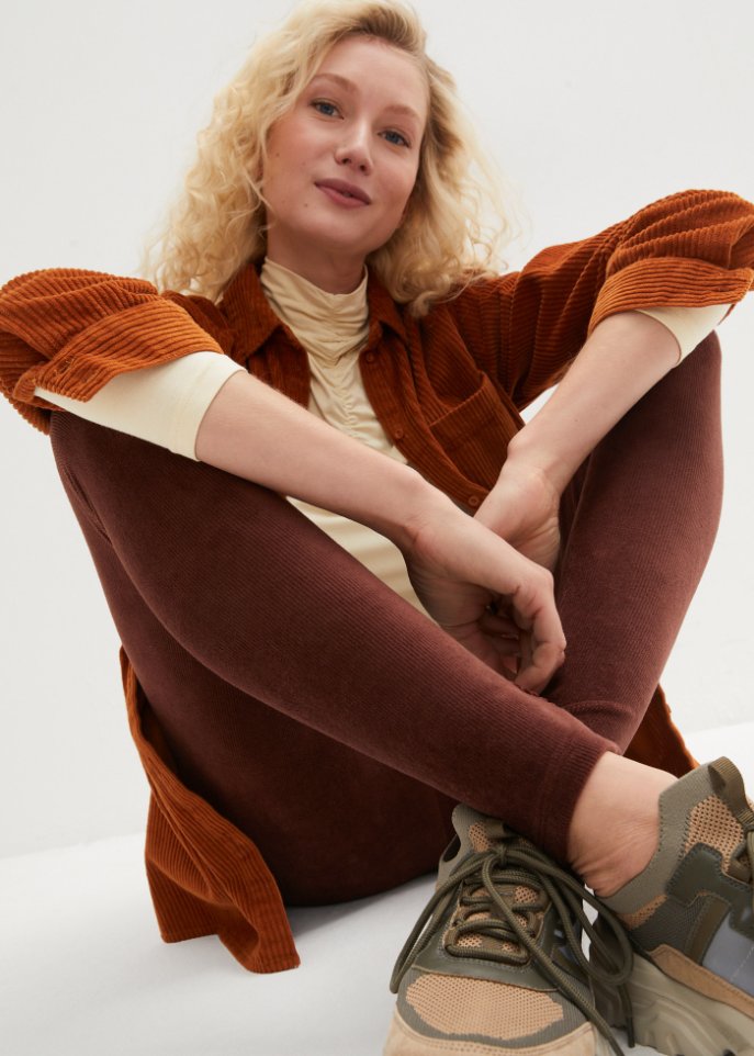 Feincord-Leggings mit breitem Komfortbund