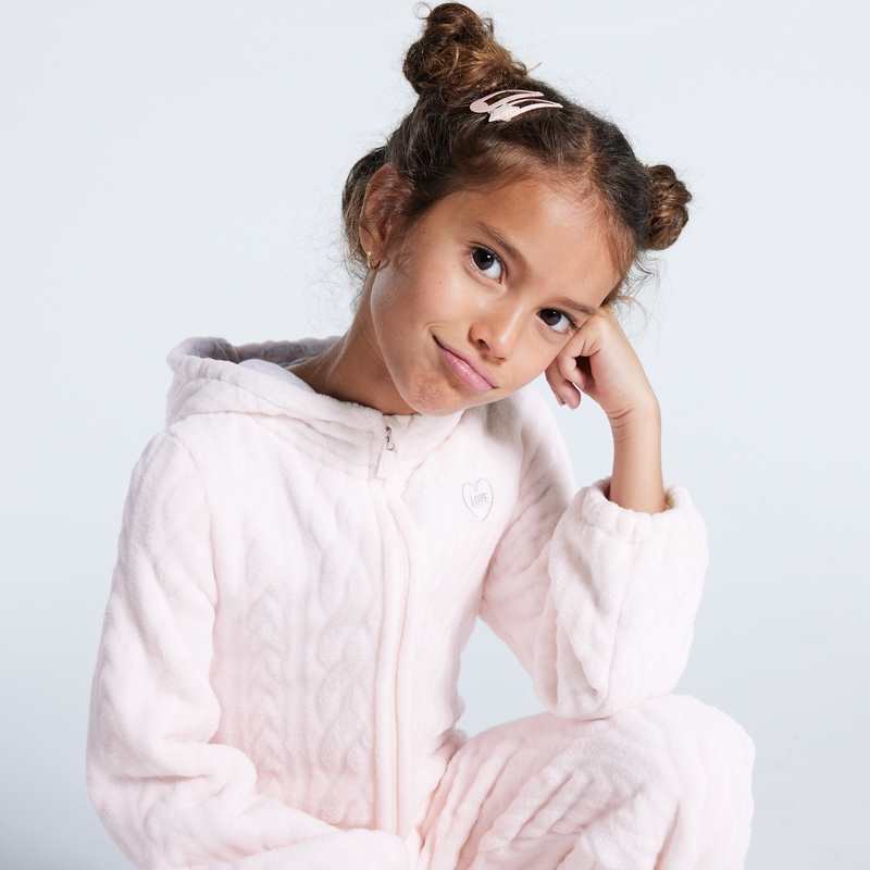 Combi-pyjama en velours polaire rose fille