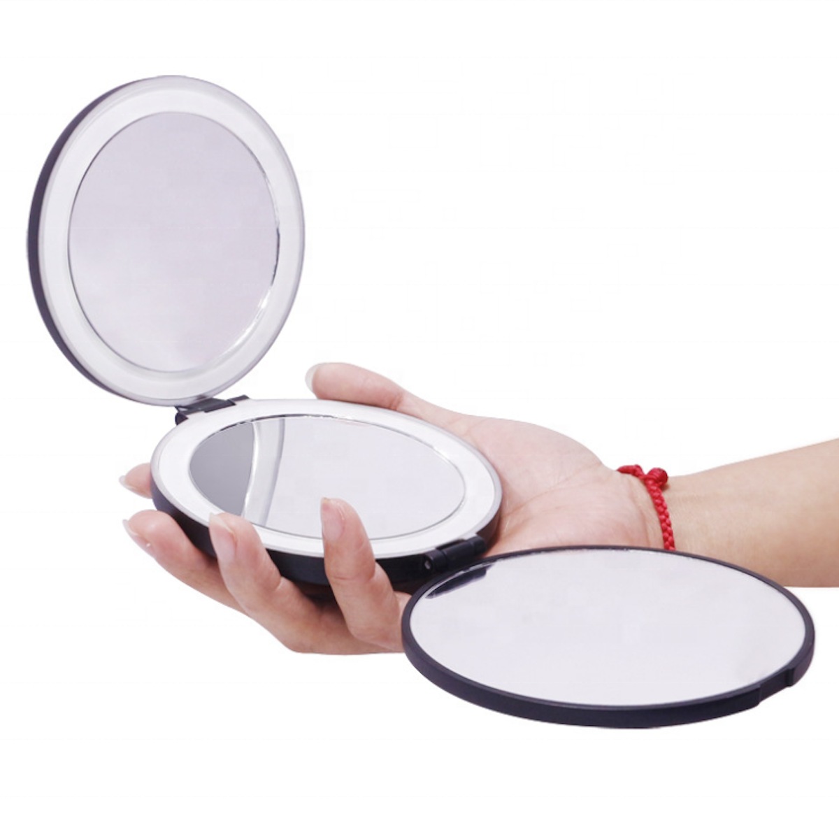 Espelho de viagem compacto de três painéis UNIQ com luzes LED