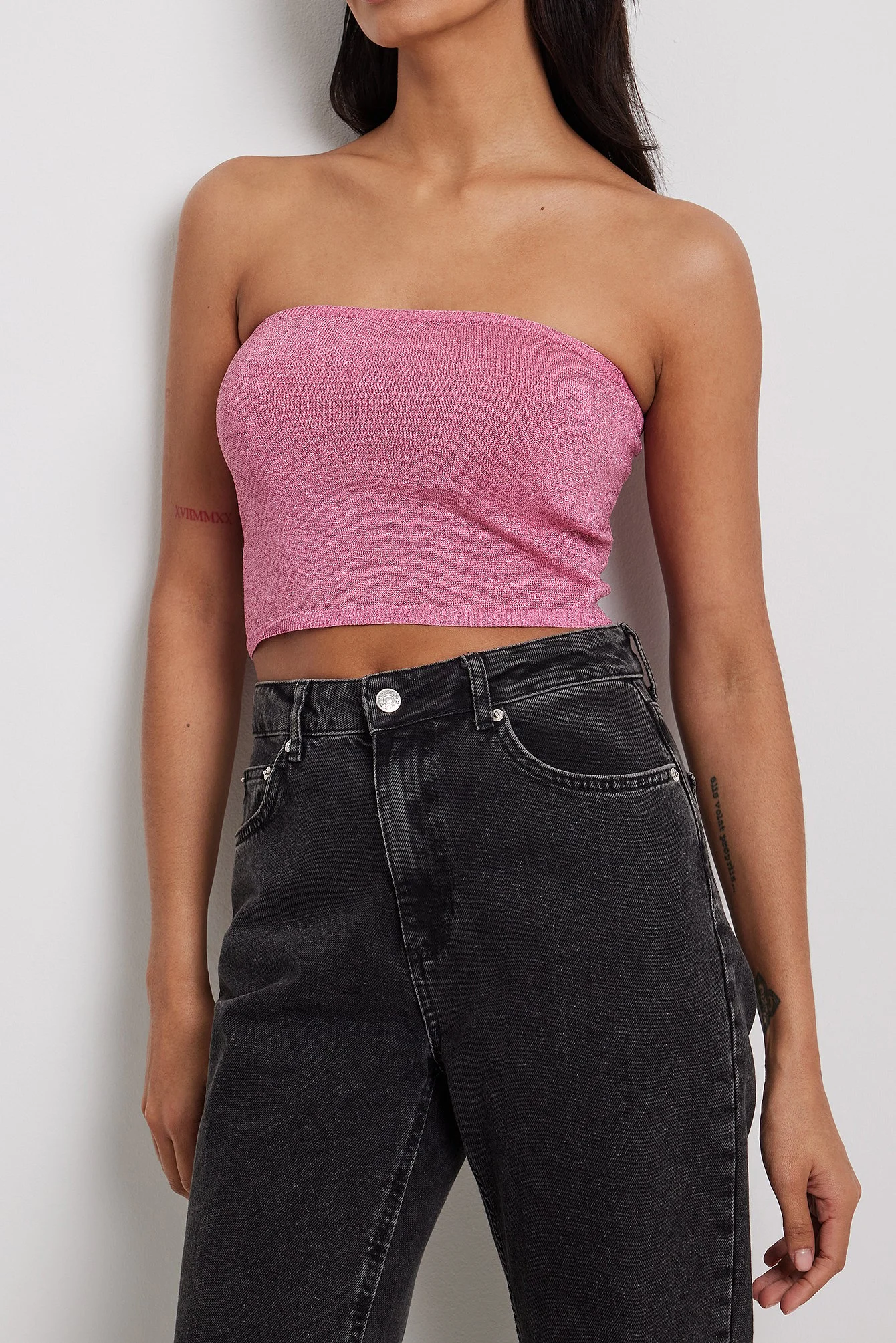 Bandeau-Oberteil aus Glitzerstrick