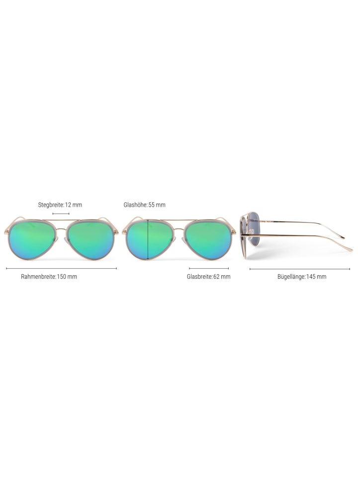 styleBREAKER Piloten Sonnenbrille in Gold / Blau verspiegelt günstig kaufen onesize