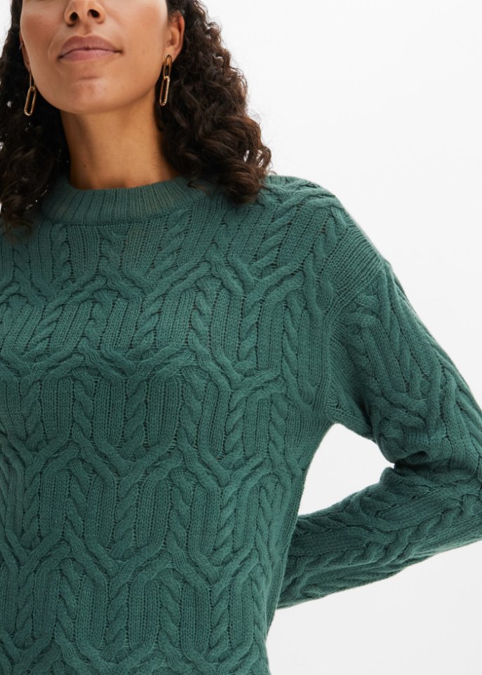 Rundhals-Pullover mit Zopfmuster