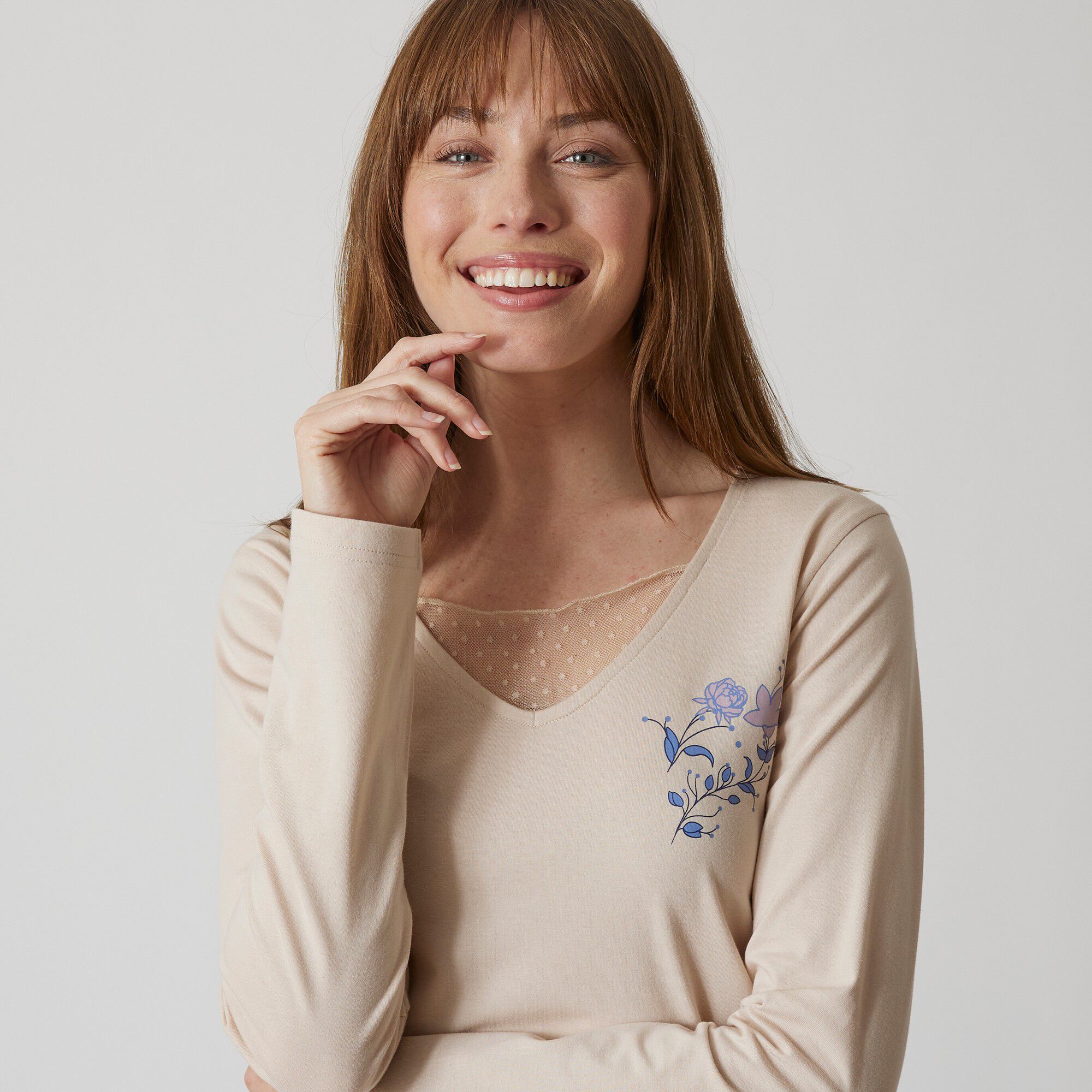 T-shirt pyjama manches longues motif floral imprimé