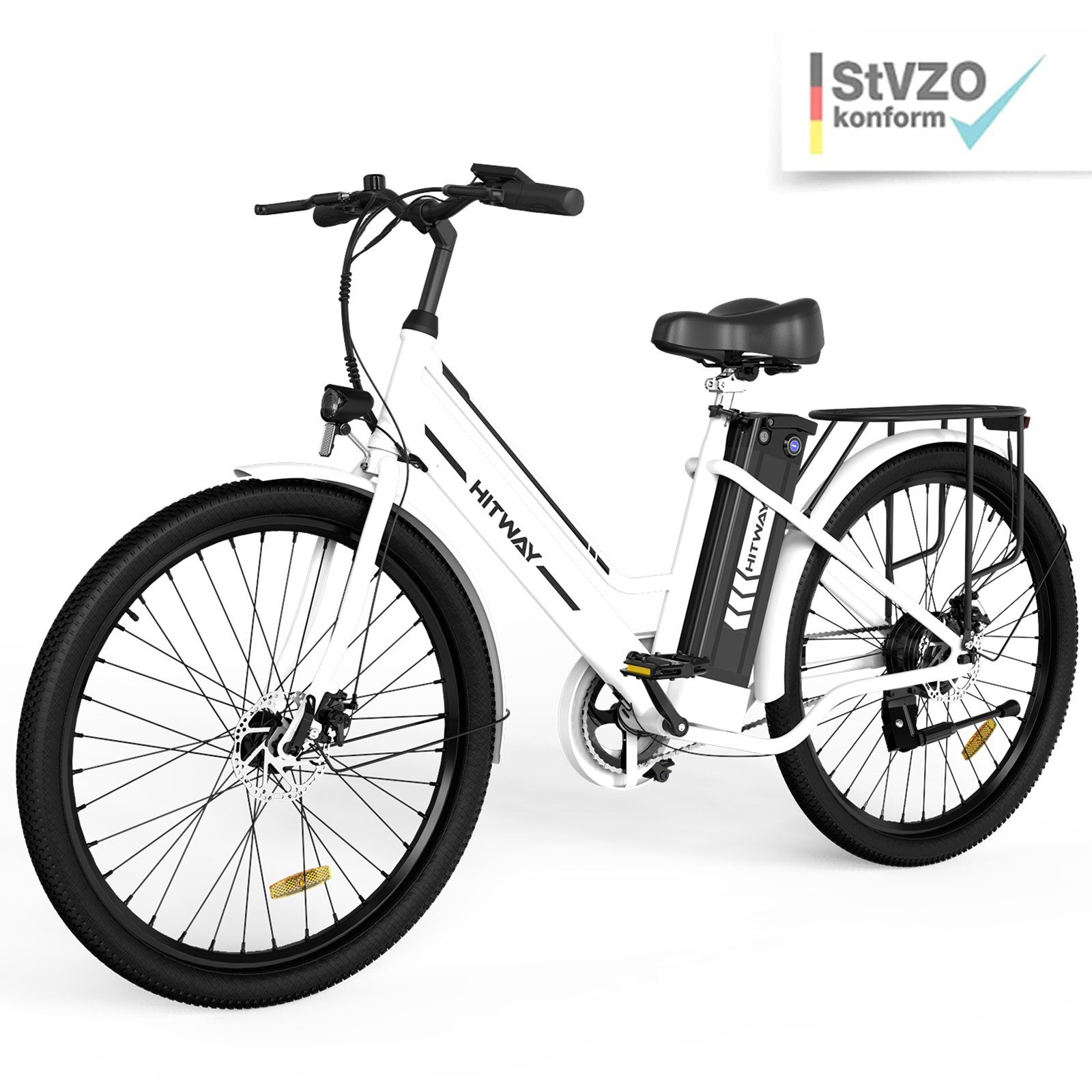 HITWAY E-Bike 26 Zoll E-Fahrrad für Damen Herren 36V 8.4AH 25km/h,35-70KM, Heckmotor, Batterieladegerät/ Pumpe/Fahrradschloss