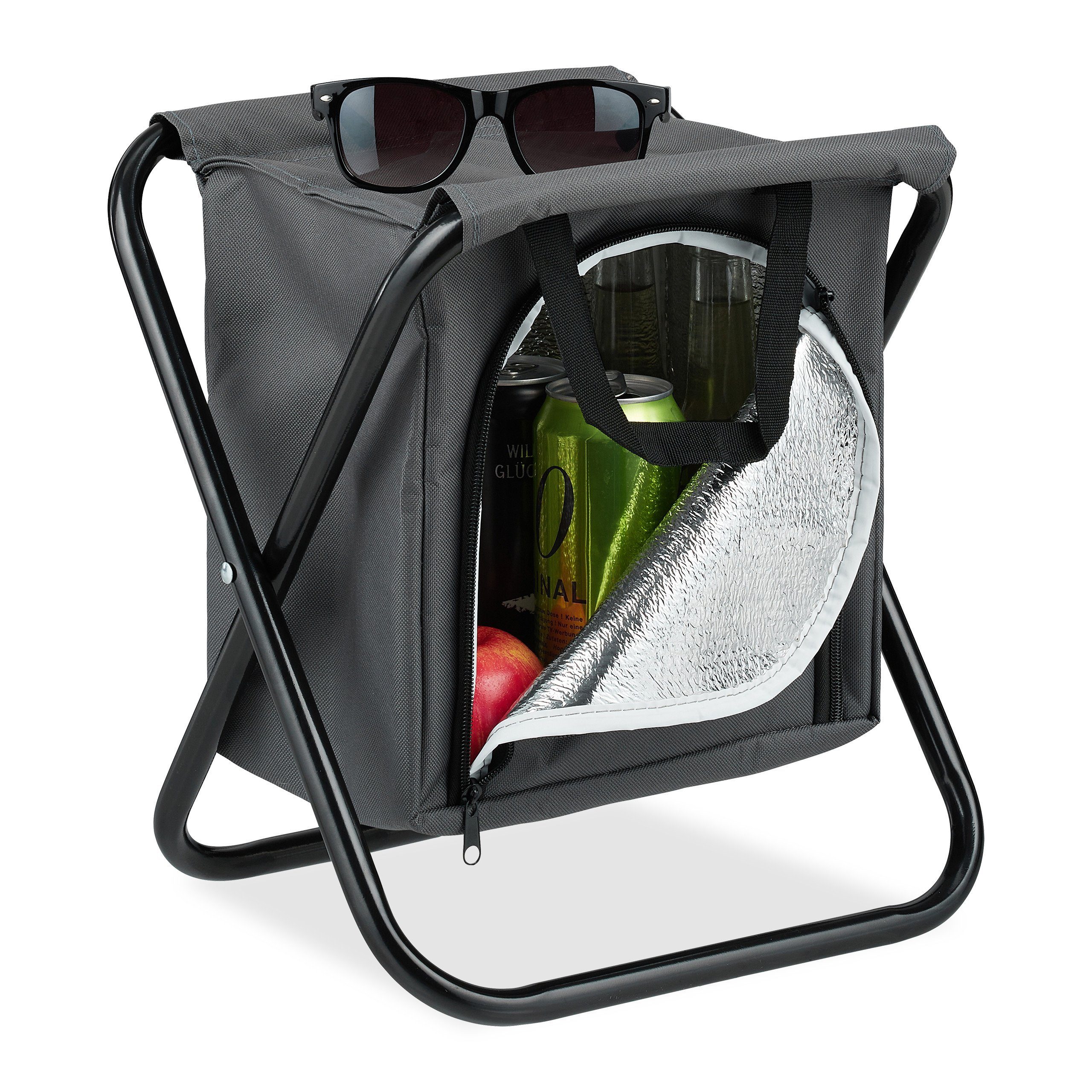 relaxdays Campinghocker Campinghocker mit Kühltasche, Grau