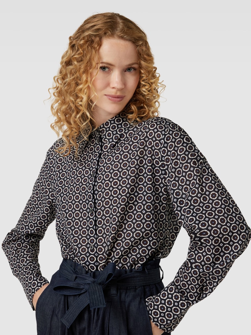 Hemdbluse mit Allover-Muster in marineblau