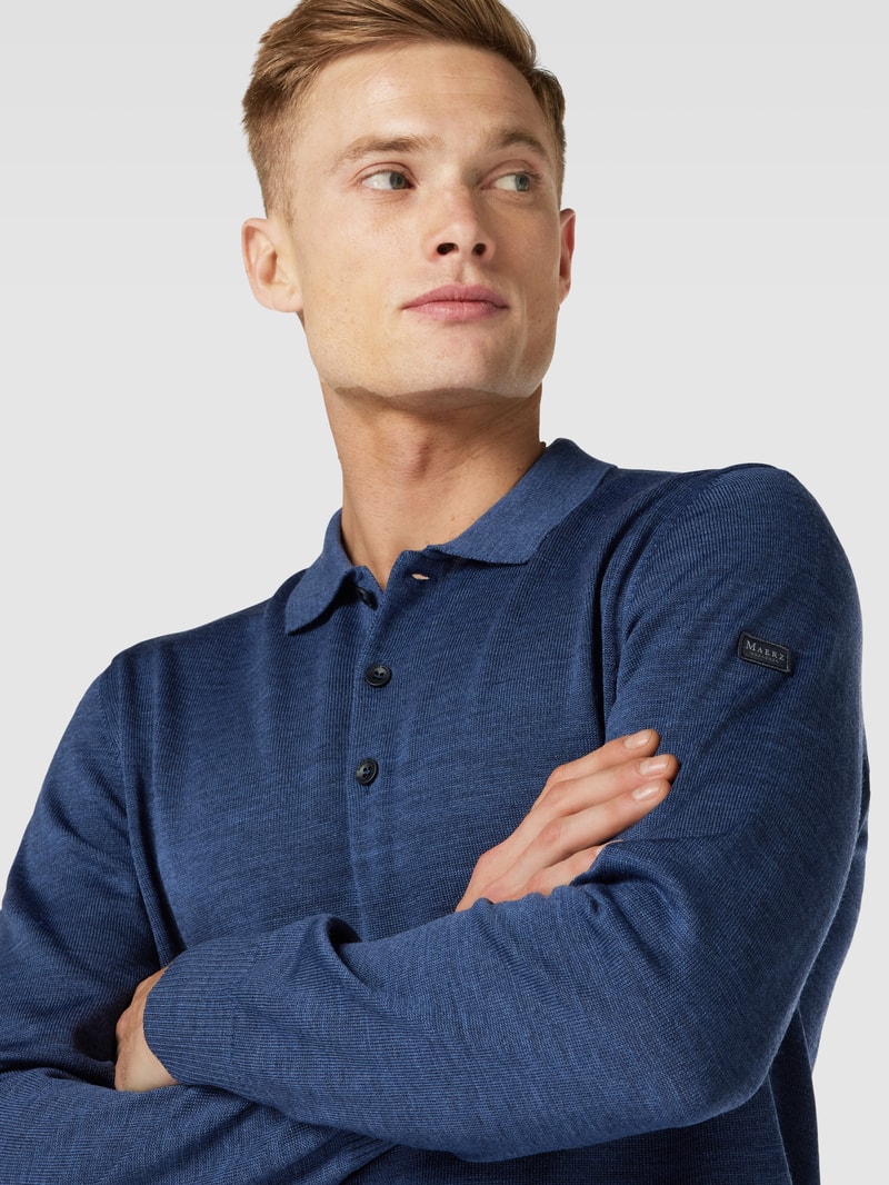 Strickpullover mit Polokragen in ozean blau meliert