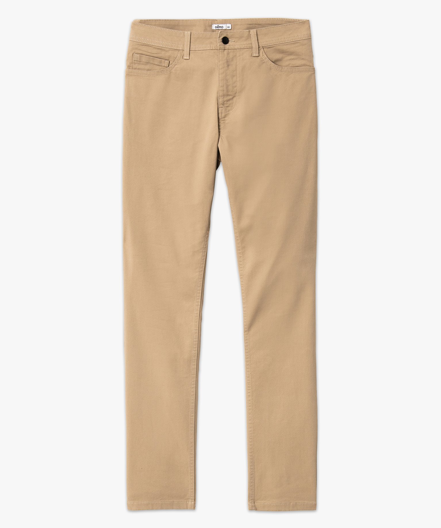 Pantalon slim 5 poches en toile extensible homme beige clair | GEMO