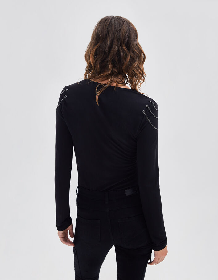 Blouse noire recyclée détails chaînes épaules Femme