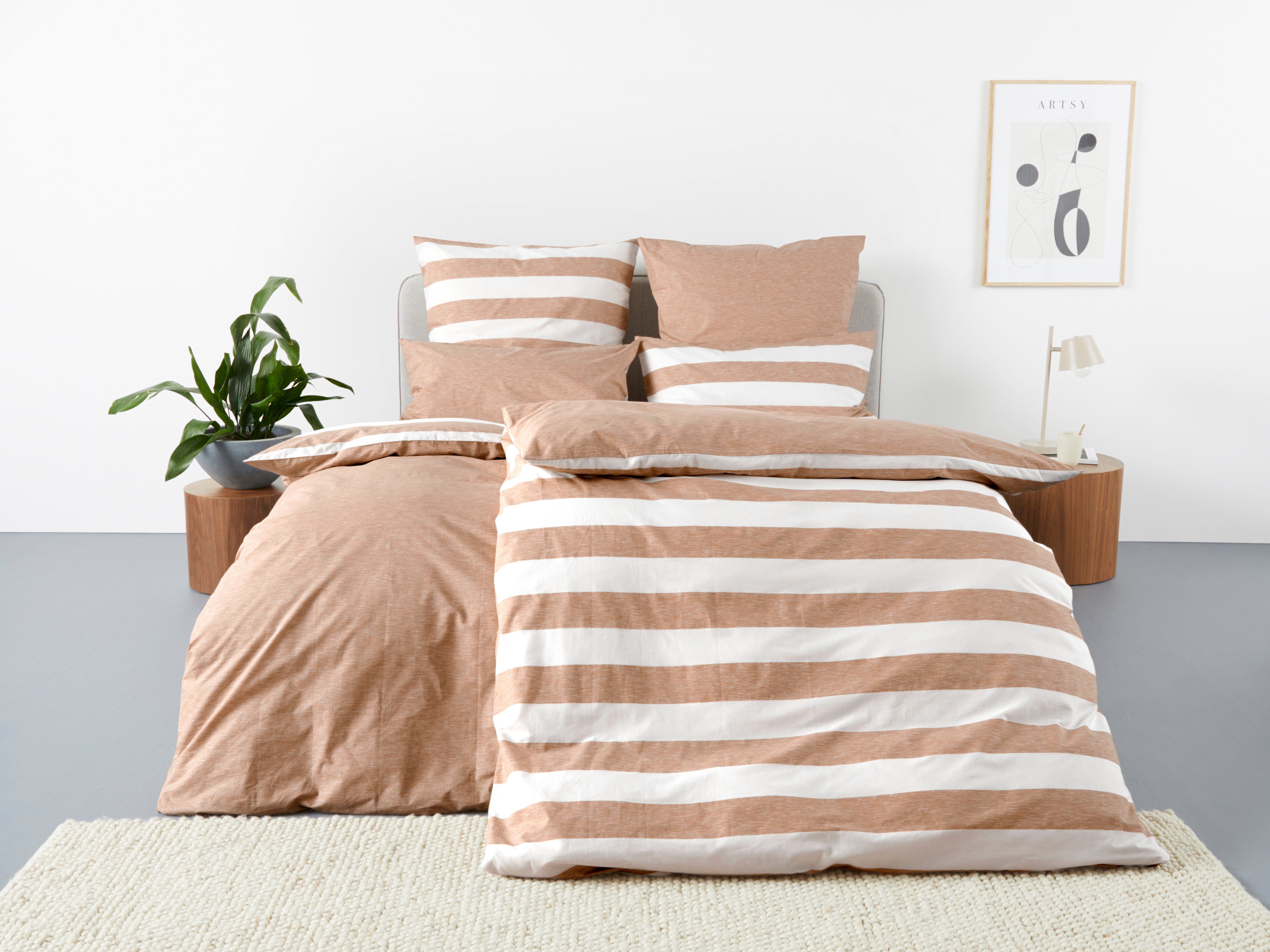 Wendebettwäsche Big Stripe in Gr. 135x200 oder 155x220 cm, OTTO products, Renforcé (Bio-Baumwolle), 2 teilig, 100% Bio-Baumwolle GOTS zertifiziert, Streifen-Design in Melange-Optik