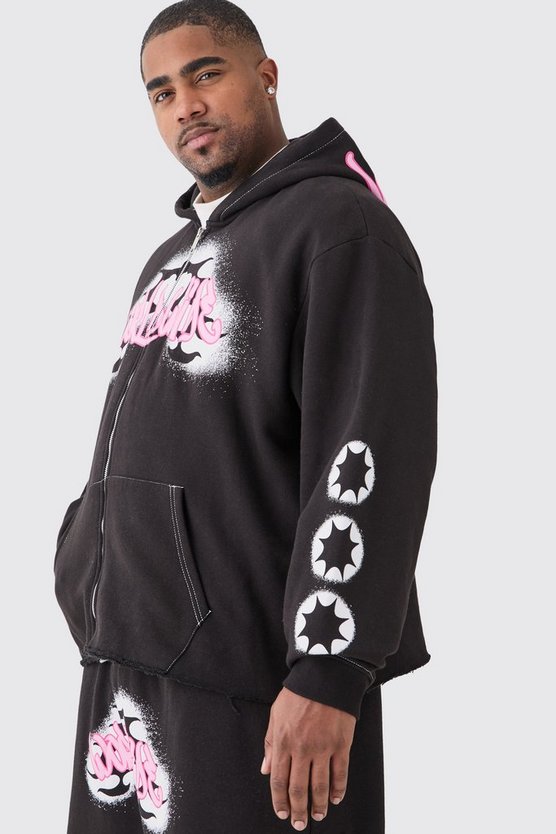 Plus kastiger Cargo-Trainingsanzug mit Worldwide Graffiti Print