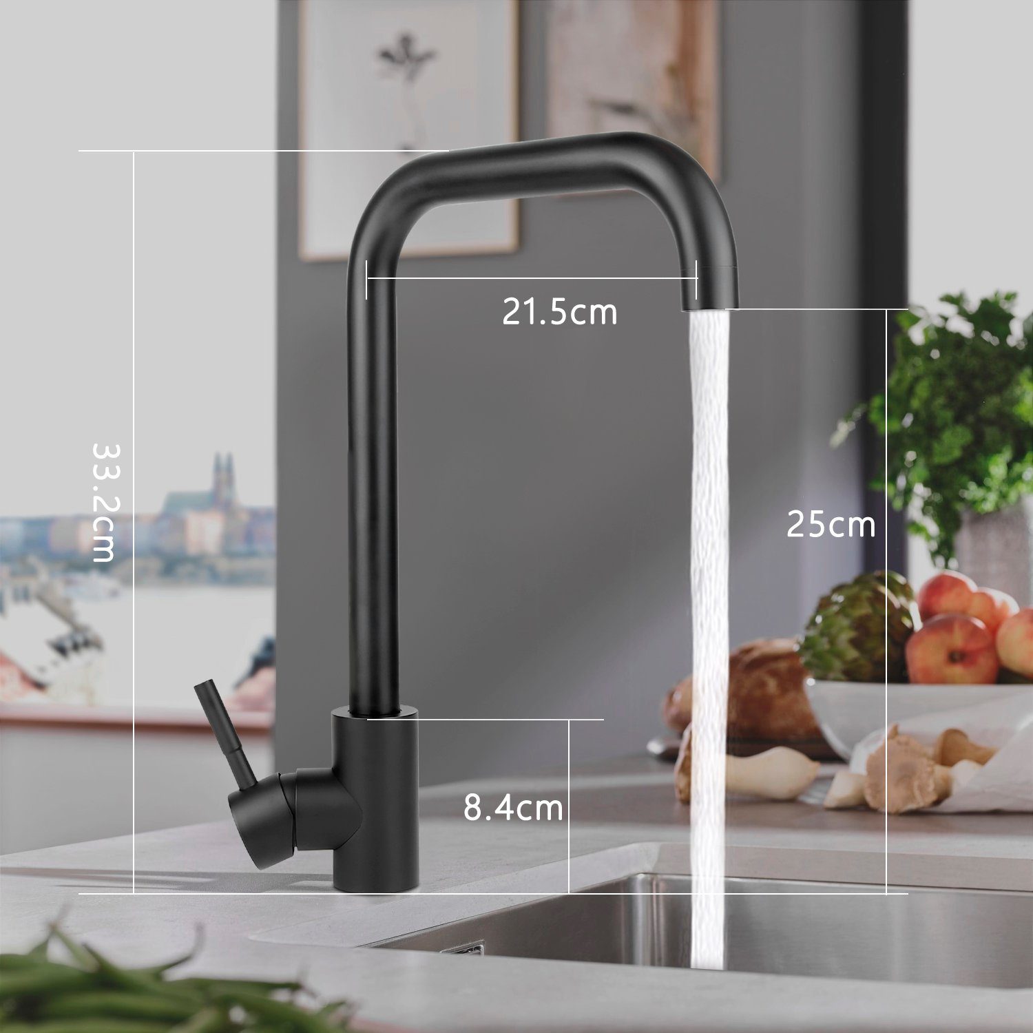 ZMH Waschtischarmatur 3 Stile Edelstahl Mischbatterie 360° Schwenkbar für Küche, Schwarz-Sieben-Förmig