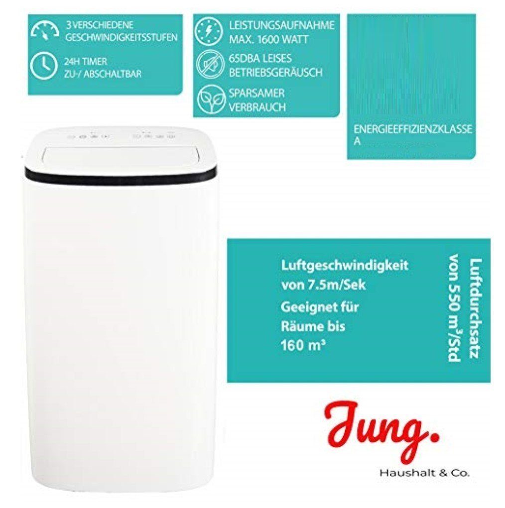 JUNG 3-in-1-Klimagerät TV08 mobile Klimaanlage mit Fernbedienung 4,7 KW, mobiles Klimagerät, 16000BTU leise, Abluftschlauch, Timer Airconditioner Luftkühler Mobil