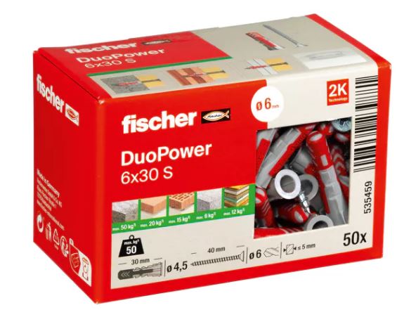 Fischer 535459 DuoPower mufă 6x30 cu șurub 50 bucăți
