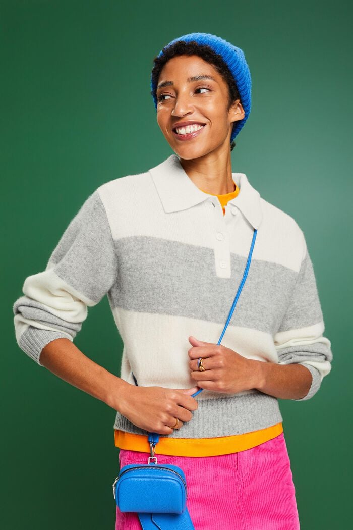 Kaschmirpullover mit Rugbystreifen und Polokragen