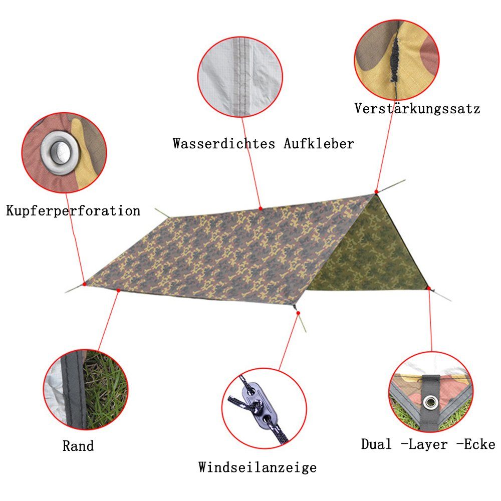 GelldG Tarp-Zelt Wasserdicht Camping Tarp Zeltplanen, Multifunktionales UV Schutz Zelt