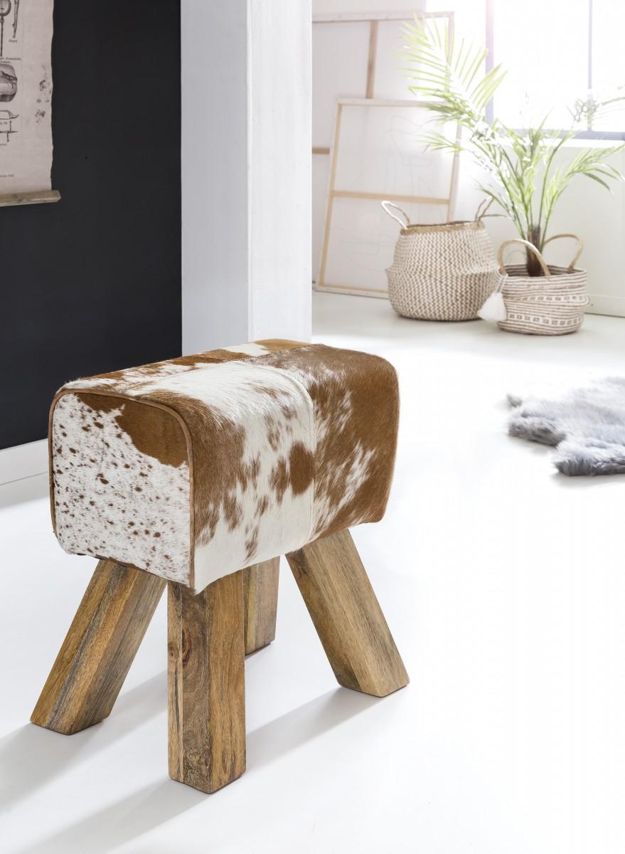 Wohnling Design Turnbock Sitzhocker Ziegenfell Braun/Weiß