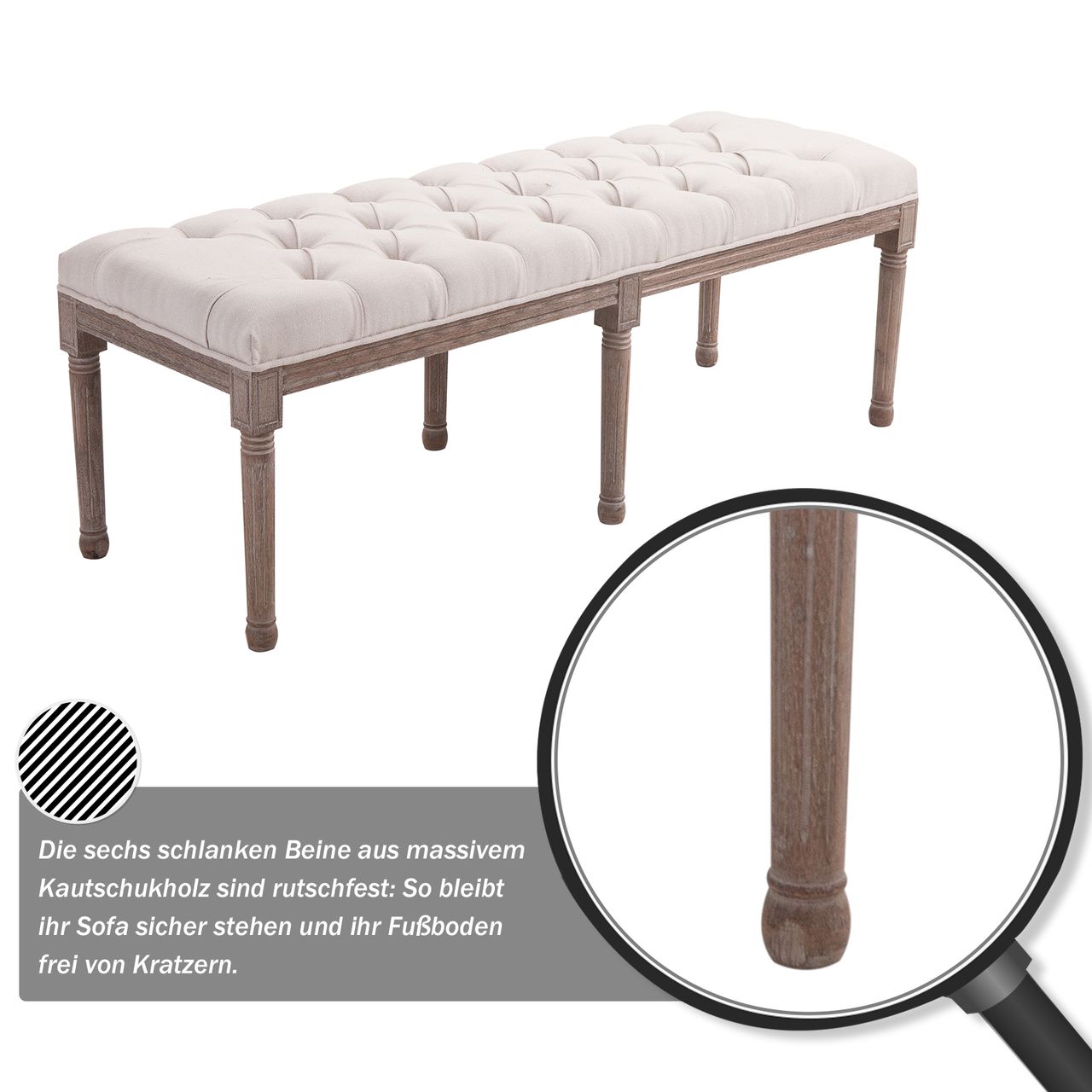 HOMCOM Polsterbank Sitzbank Lounge Sitzhocker Vintage Retro mit Knöpfen Leinen   Holz beige 142 x 47 x 51 cm