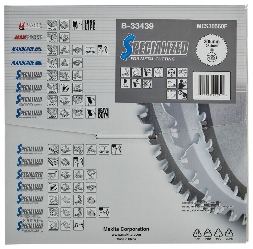Makita pribor B-33439 HM list pile specijaliziran za metal 305 x 25,4 x 60 zuba