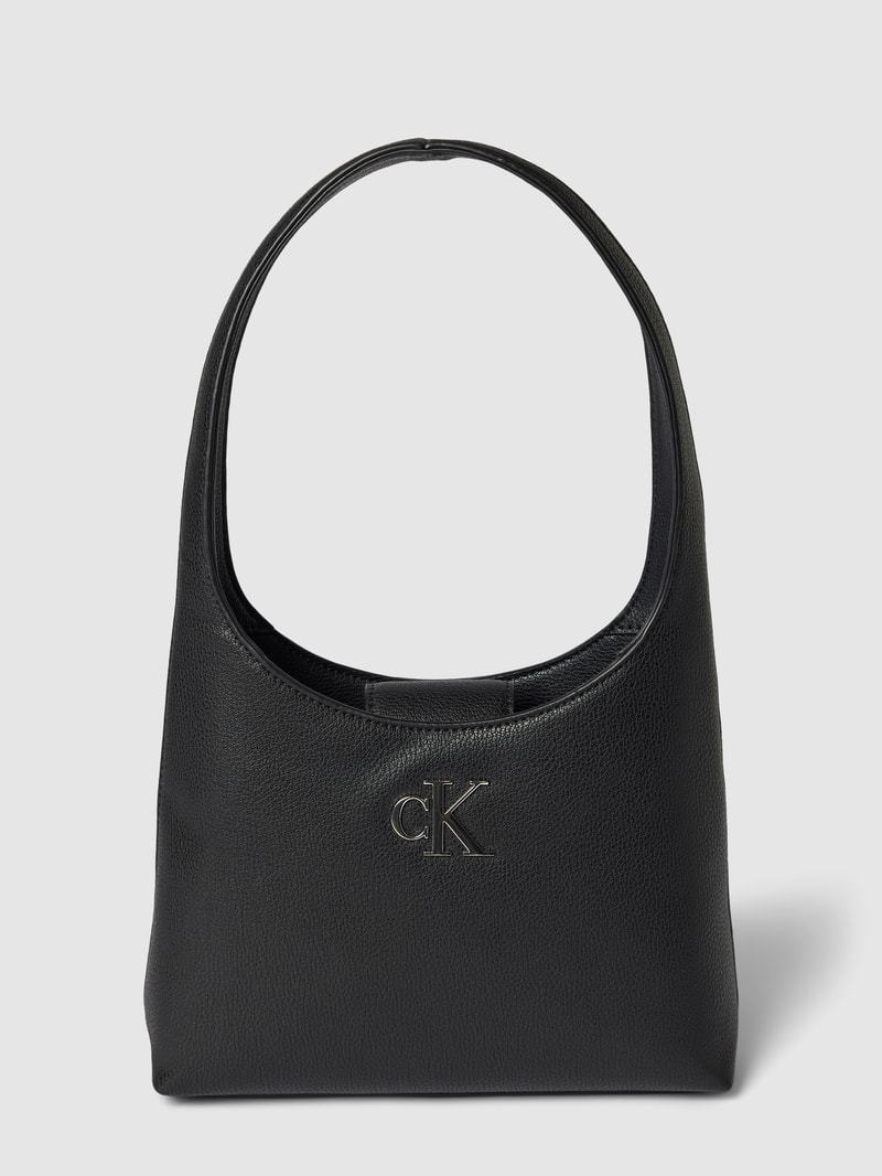 Schultertasche mit Label-Applikation Modell 'MINIMAL MONOGRAM' in black