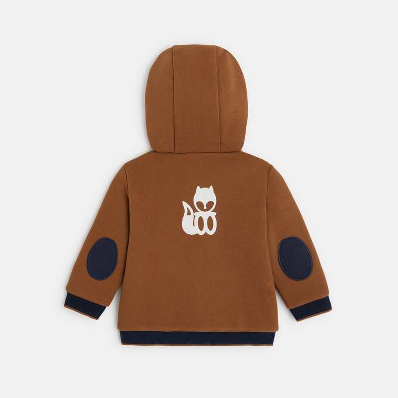 Manteau-pull maille fourré à capuche marron bébé garçon