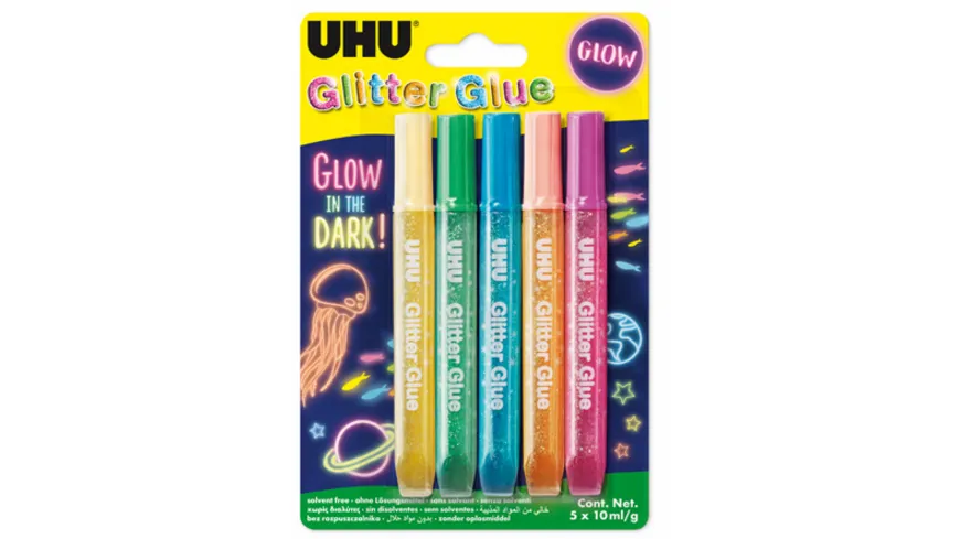 UHU Glitter Glue - Glow in the dark 50 ml mehrfarbig