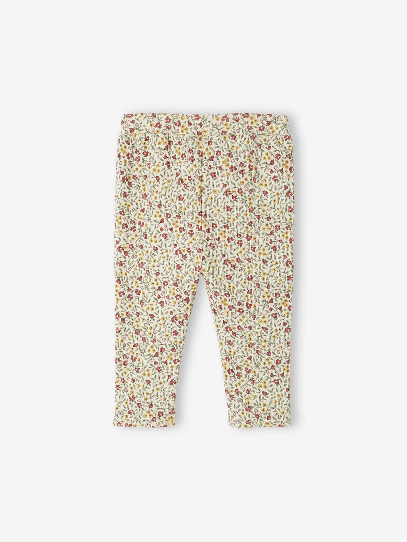 Legging imprimé bébé en maille côtelée beige