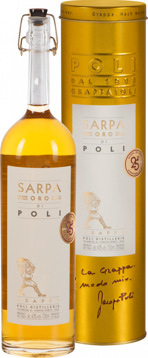 Poli Grappa Sarpa Oro Barrique 0,7 Liter in Tube