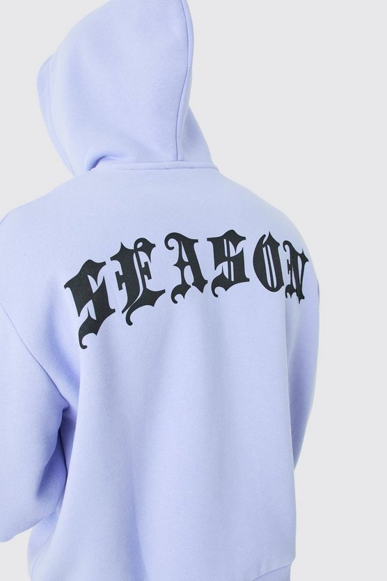 Kastiger Oversize Hoodie mit Reißverschluss und Gothic Season Print