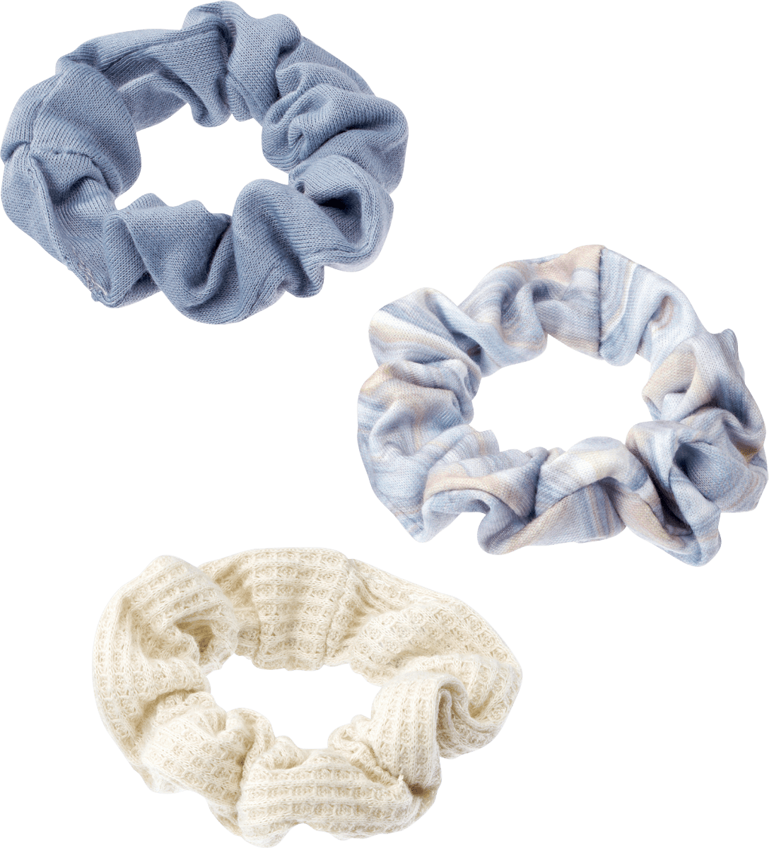 Scrunchies aus recyceltem Polyester beige, blau, 3 St