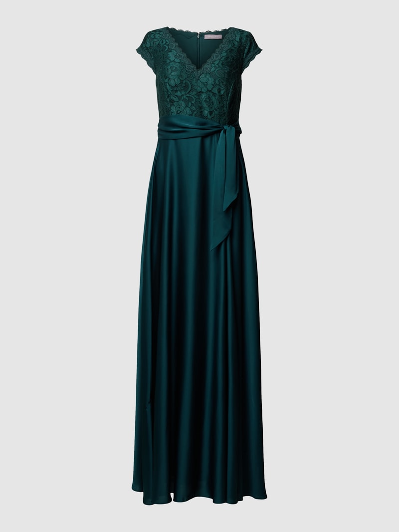 Abendkleid mit Zierbesatz in dunkelgrün
