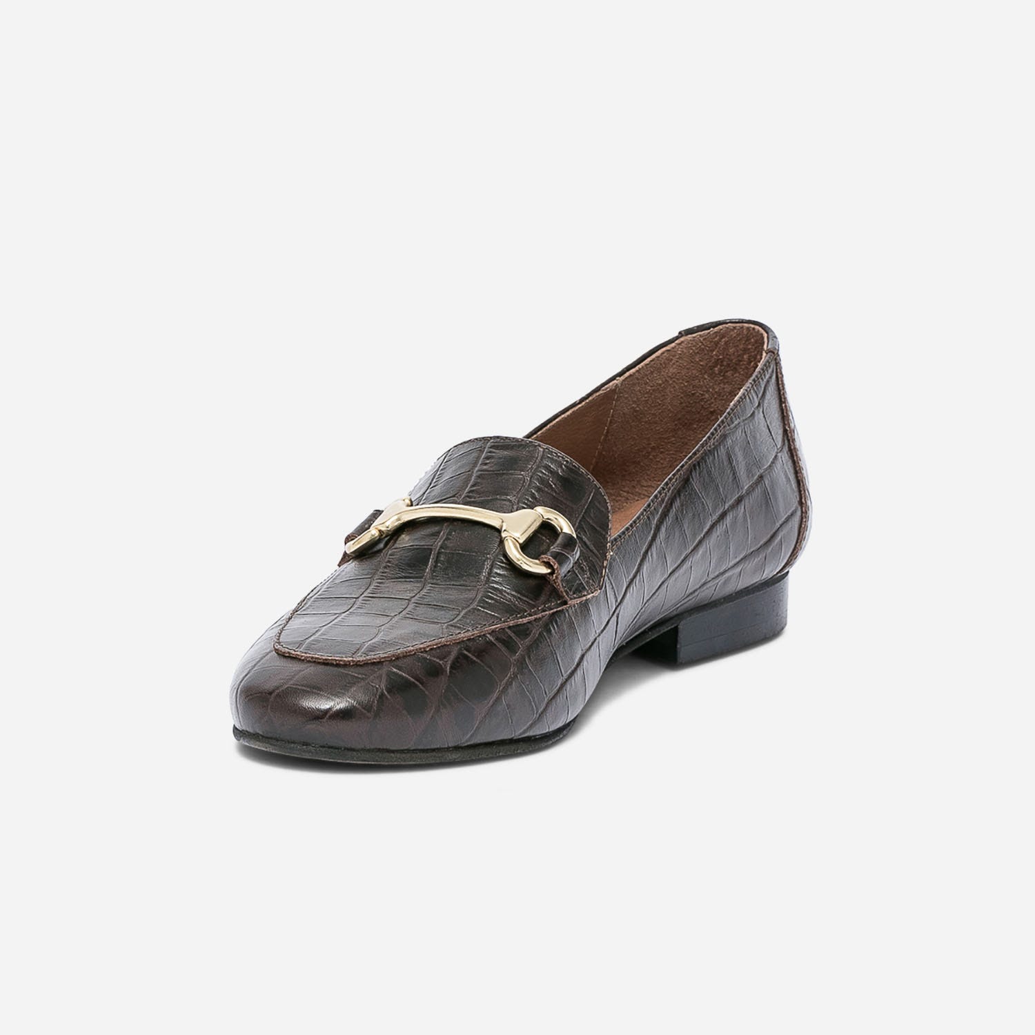 Mocassin marron en cuir effet croco à mors